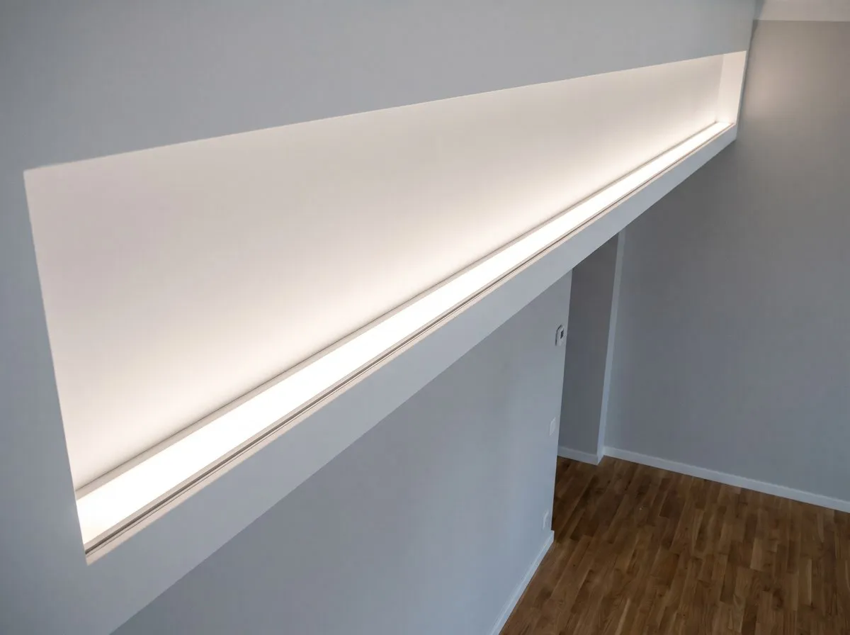 Niša ar LED profilu: vienmērīga līnija bez punktiem